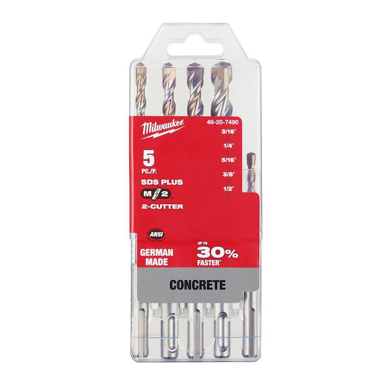 Juego de brocas de taladro martillo de carburo SDS-PLUS de 2 cortadores de Milwaukee (5 piezas) - 48-20-7490