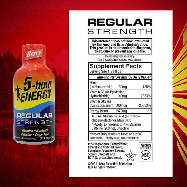 5 Hour Energy 5-hour Energy RegularStrength Sugar Free Berry Energy Shot 1.93 oz - 500181