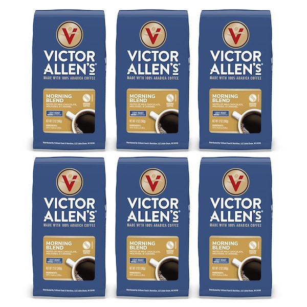Victor Allen Victor Allen's Coffee Morning Blend Ground Coffee, Light Roast, 6 Pack - 12oz Bags - FG015806RV