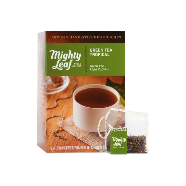 Mighty Leaf Tea Whole Leaf Tea Pouches, Green Tea Tropical, 15/Box - 510138