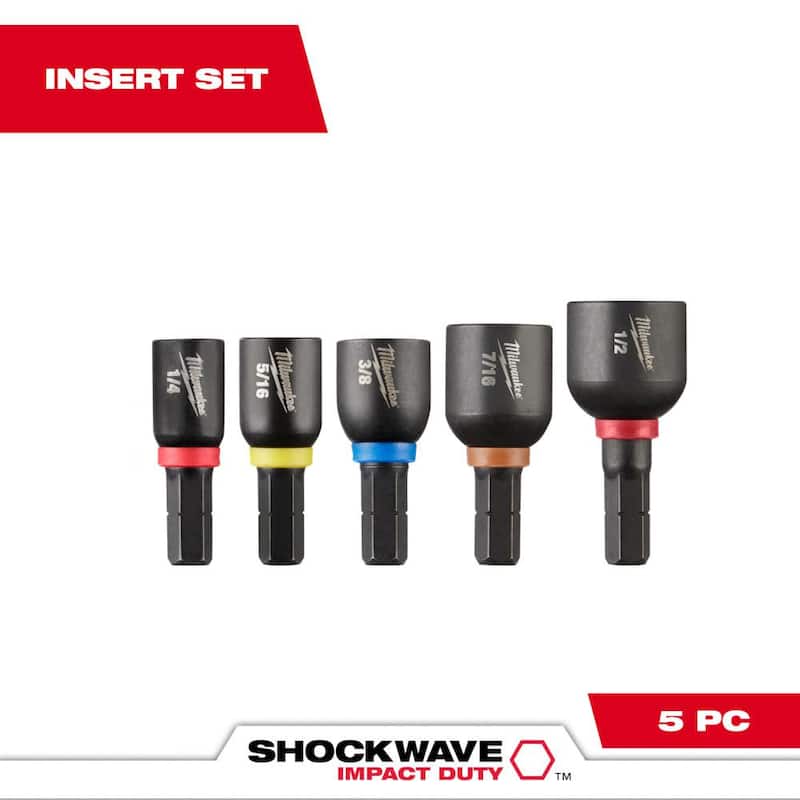 Milwaukee SHOCKWAVE Impact Duty Alloy Steel Magnetic Insert Nut Driver (Juego de 5 piezas) - 49-66-4563