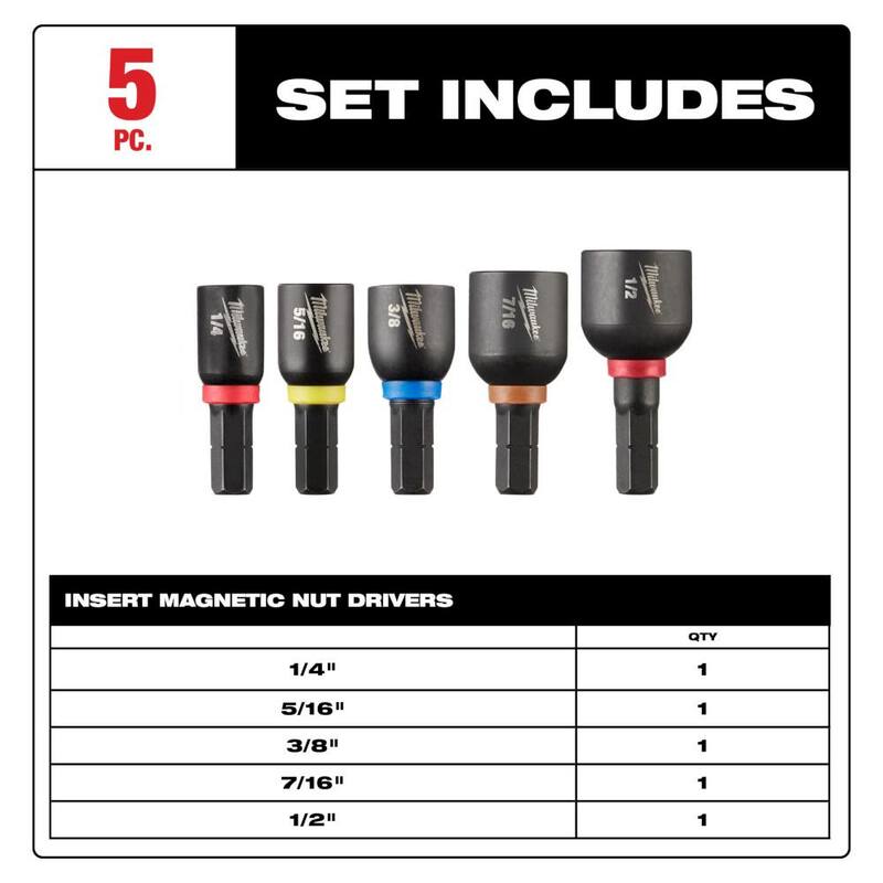 Milwaukee SHOCKWAVE Impact Duty Alloy Steel Magnetic Insert Nut Driver (Juego de 5 piezas) - 49-66-4563