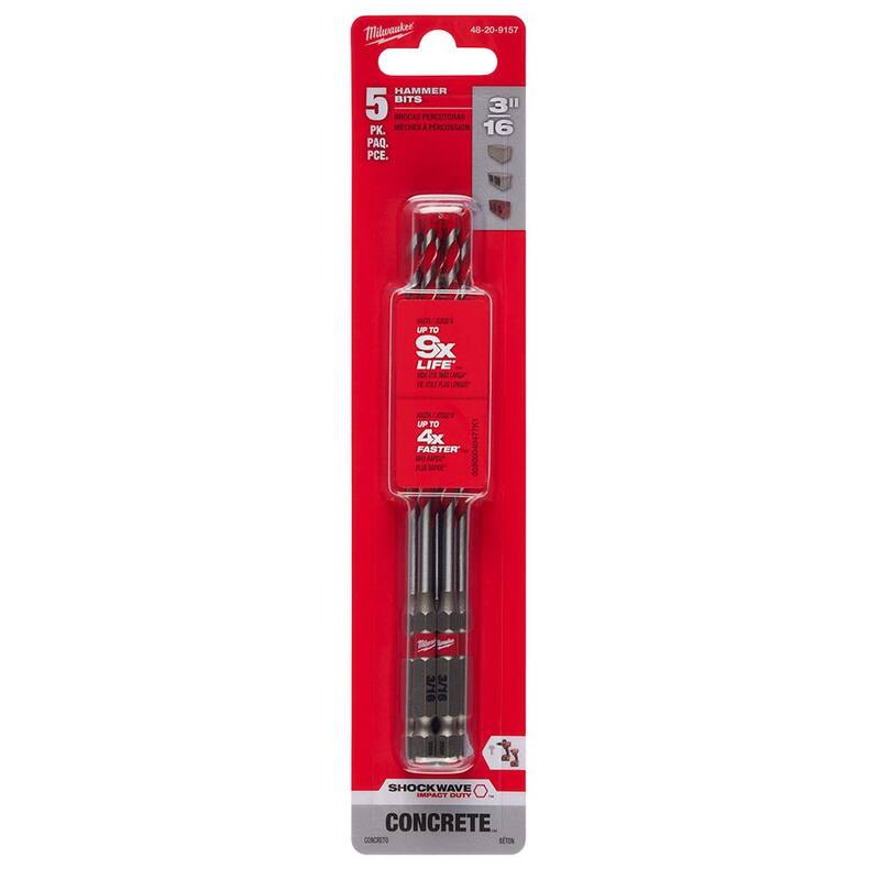 Brocas para taladro de martillo de carburo SHOCKWAVE de 3/16 pulg. de Milwaukee (paquete de 5) - 48-20-9157.