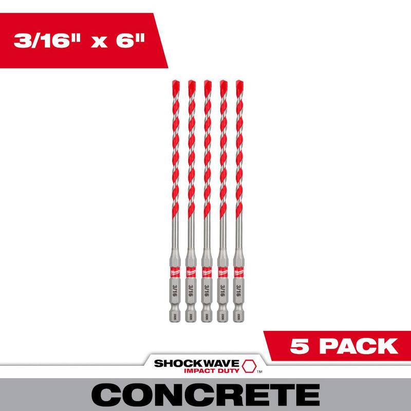 Brocas para taladro de martillo de carburo SHOCKWAVE de 3/16 pulg. de Milwaukee (paquete de 5) - 48-20-9157.