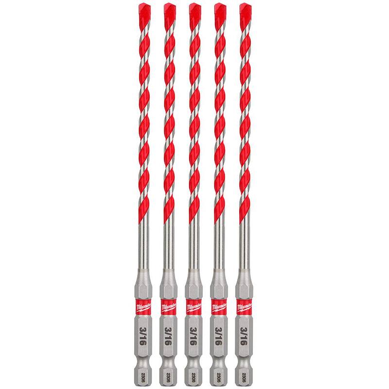 Brocas para taladro de martillo de carburo SHOCKWAVE de 3/16 pulg. de Milwaukee (paquete de 5) - 48-20-9157.