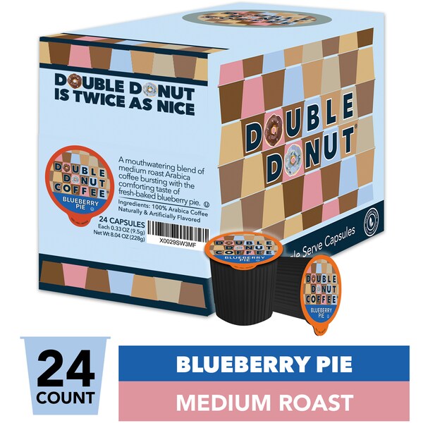 Double Donut Double Donut Flavored Coffee Blueberry Coffee, 24 Cups - WM-DD-RC-BLUEBERRY-24