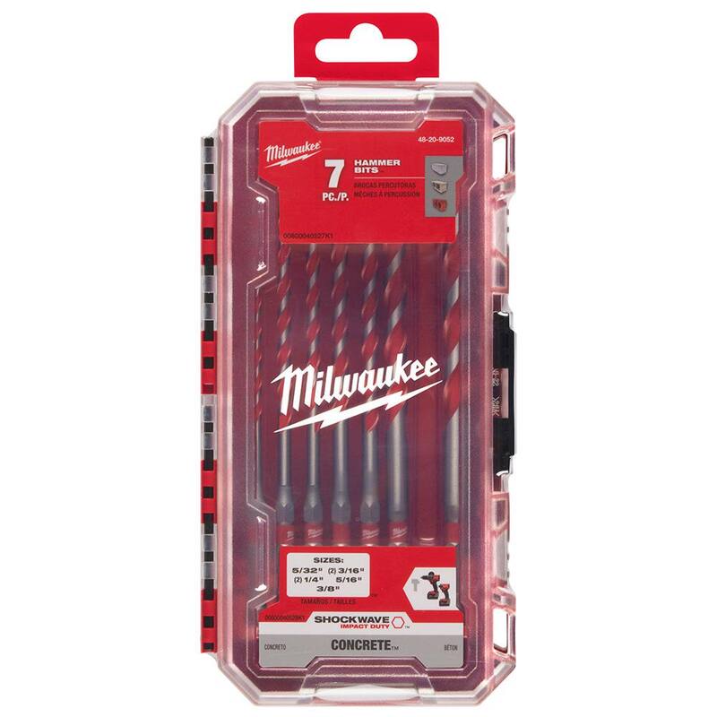Kit de brocas para taladro de martillo de carburo Shockwave de Milwaukee (7 piezas) - 48-20-9052