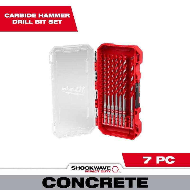 Kit de brocas para taladro de martillo de carburo Shockwave de Milwaukee (7 piezas) - 48-20-9052
