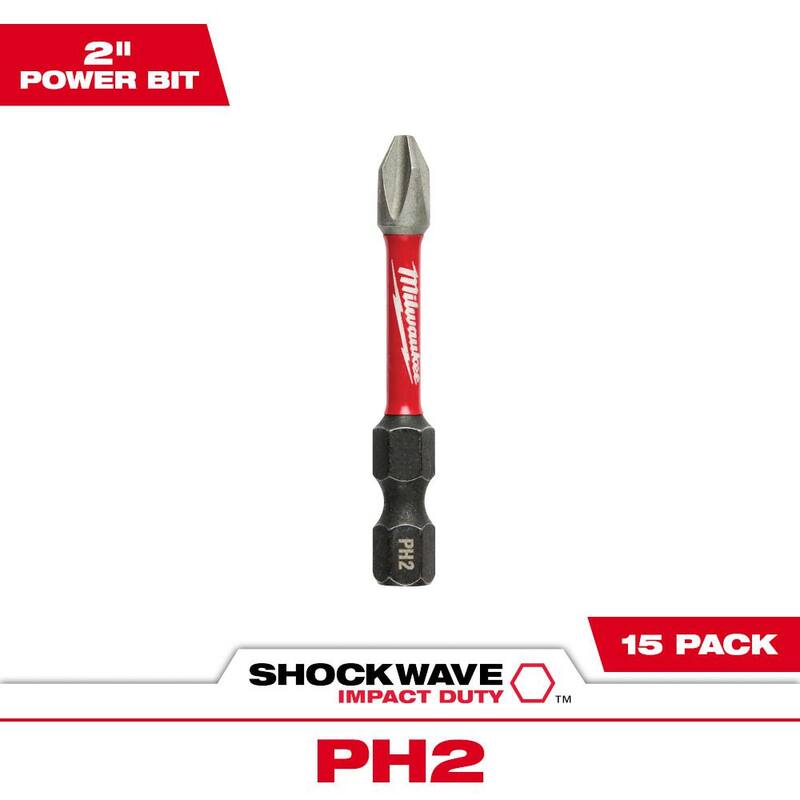 Milwaukee SHOCKWAVE Impact Duty 2 in. Broca de destornillador de aleación de acero Phillips #2 (paquete de 15 piezas) - 48-32-5004.