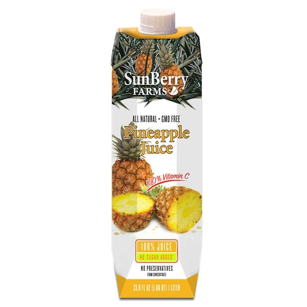 Sunberry Farms Pineapple Juice 100% 33.8 fl. oz., PK12 - 004037-1