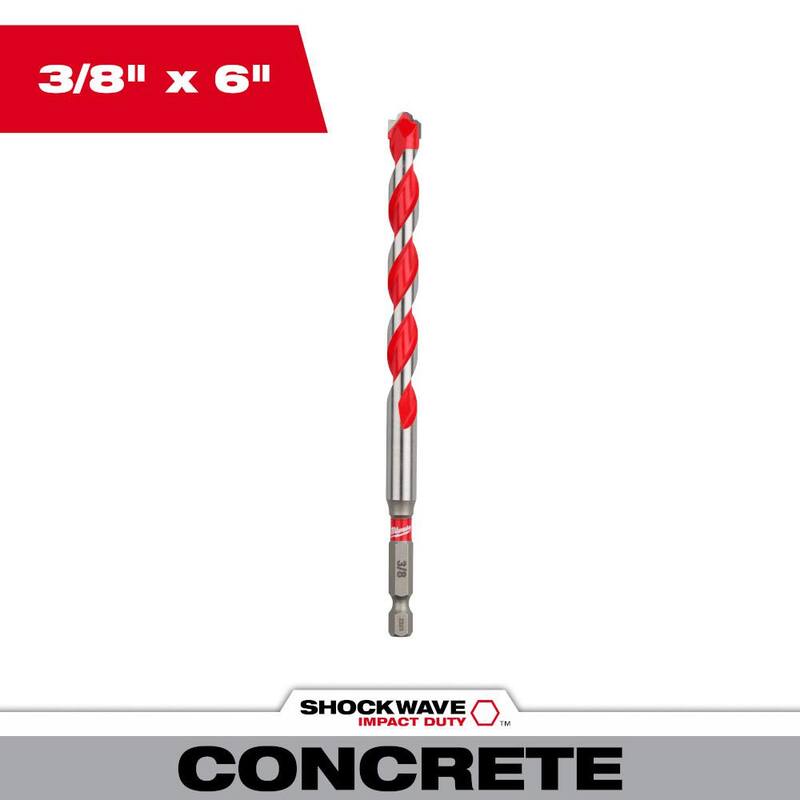 Broca de martillo de carburo SHOCKWAVE de Milwaukee de 3/8 pulgadas x 4 pulgadas x 6 pulgadas - 48-20-9021