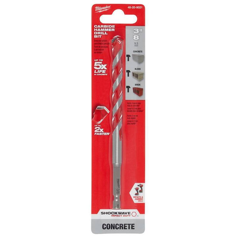 Broca de martillo de carburo SHOCKWAVE de Milwaukee de 3/8 pulgadas x 4 pulgadas x 6 pulgadas - 48-20-9021