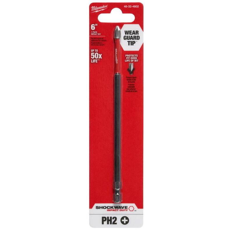 Broca destornillador de aleación de acero Phillips #2 Milwaukee SHOCKWAVE Impact Duty de 6 pulgadas (1 pieza) - 48-32-4802