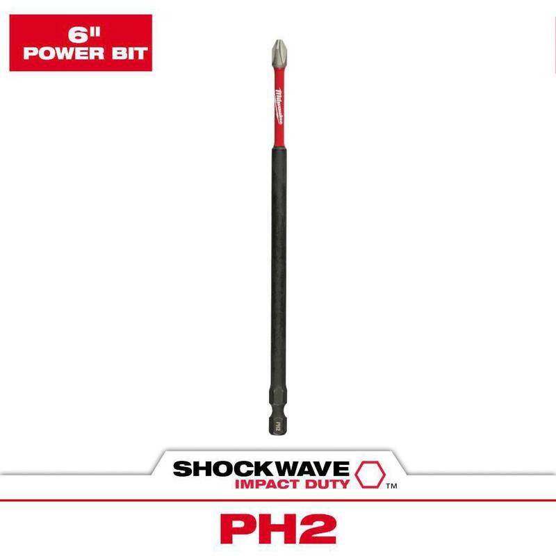 Broca destornillador de aleación de acero Phillips #2 Milwaukee SHOCKWAVE Impact Duty de 6 pulgadas (1 pieza) - 48-32-4802
