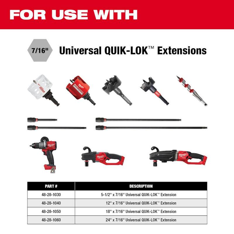 Milwaukee 12 pulgadas x 7/16 pulgadas Broca de extensión universal QUIK-LOK - 48-28-1040.