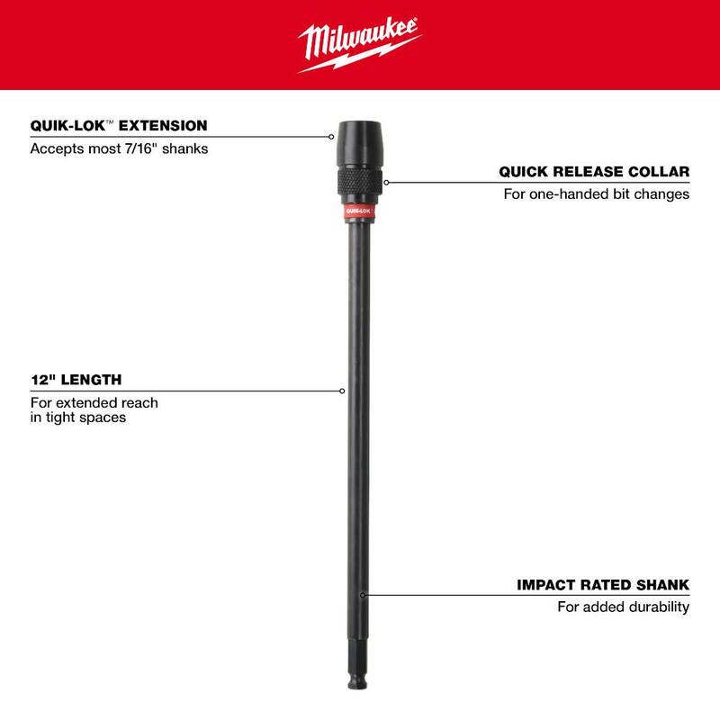 Milwaukee 12 pulgadas x 7/16 pulgadas Broca de extensión universal QUIK-LOK - 48-28-1040.