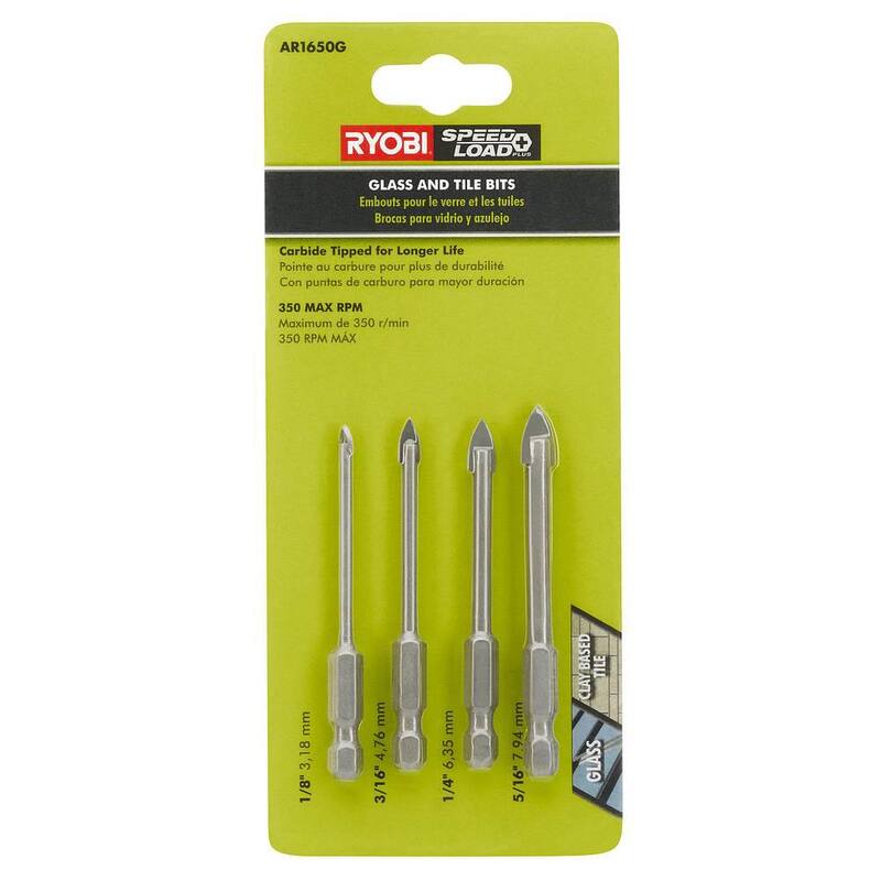 Set de brocas RYOBI SpeedLoad+ con punta de carburo y mango hexagonal para vidrio/azulejo (4 piezas) - AR1650G
