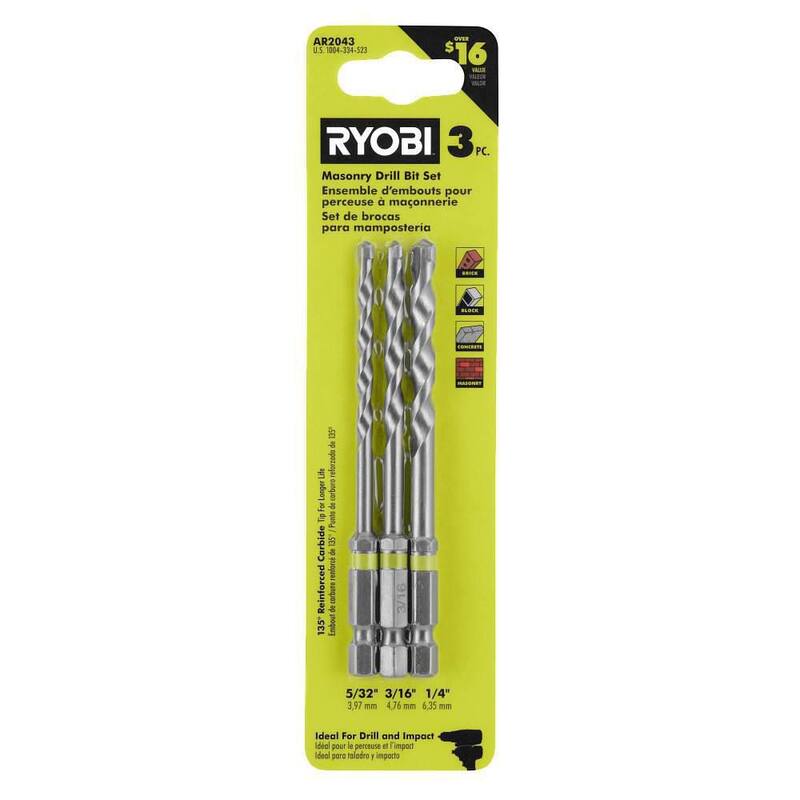 Set de brocas para mampostería de acero de alta velocidad calificado para impacto de RYOBI (3 piezas) - AR2043