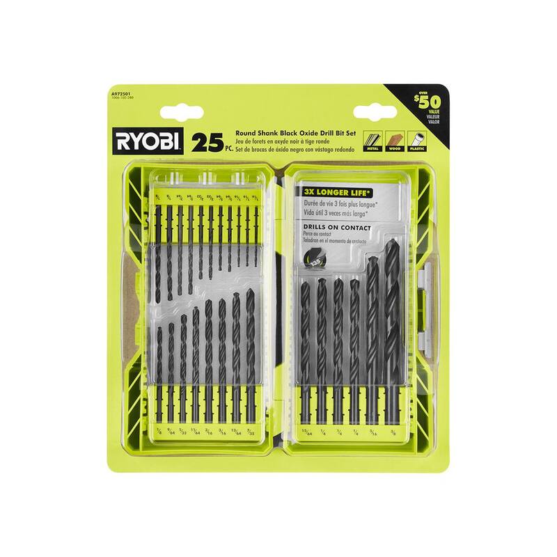 Set de brocas para taladro de punta redonda de óxido negro RYOBI (25 piezas) - A972501