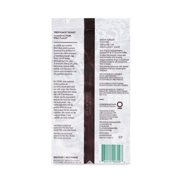 Starbucks Coffee, Pike Place, 2.7 oz Packet, PK72, 72PK - 12411960