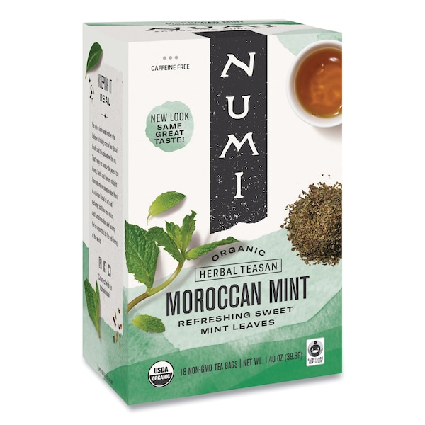 Numi Organic Teas, 1.4oz., Moroccan Mint, PK18, Moroccan Mint, Bag, Non-Caffeinated, 1.4 oz, 18 PK - 10104