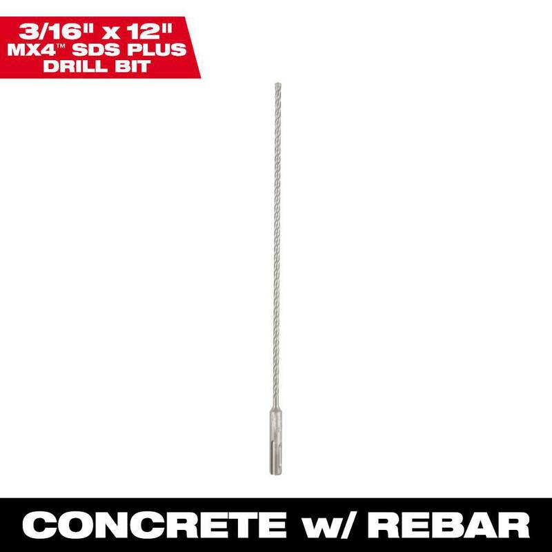 Milwaukee 3/16 pulgadas x 12 pulgadas Broca de carburo SDS-PLUS de 4 cortes - 48-20-8314