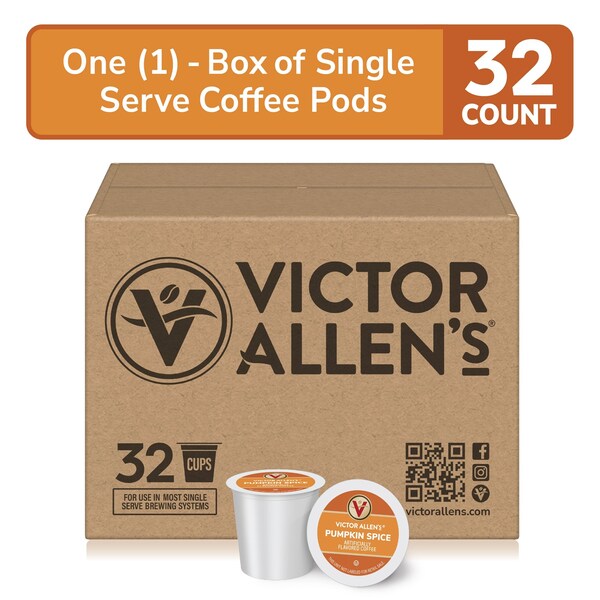 Victor Allen Pumpkin Spice Flavored, Medium Roast, Single Serve Coffee Pods for K-Cup Brewers, 32PK - FG018449