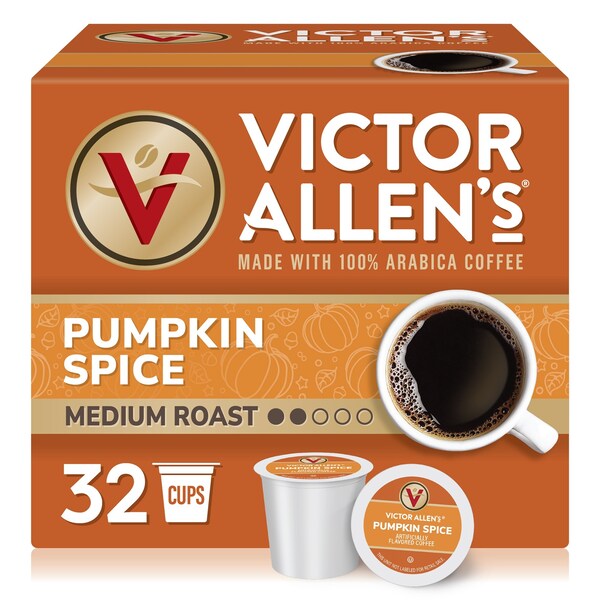 Victor Allen Pumpkin Spice Flavored, Medium Roast, Single Serve Coffee Pods for K-Cup Brewers, 32PK - FG018449