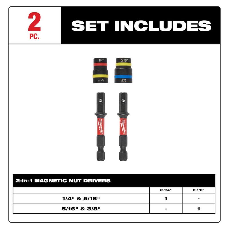 Set de puntas magnéticas de acero de aleación Milwaukee SHOCKWAVE Impact-Duty Quik-Clear 2 en 1 (2 piezas) - 49-66-4565