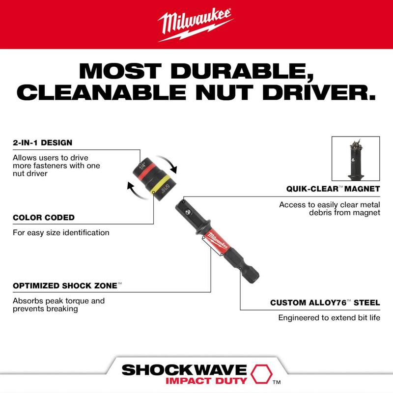 Set de puntas magnéticas de acero de aleación Milwaukee SHOCKWAVE Impact-Duty Quik-Clear 2 en 1 (2 piezas) - 49-66-4565