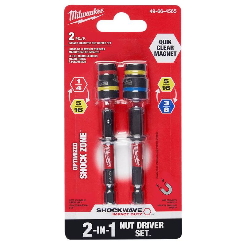 Set de puntas magnéticas de acero de aleación Milwaukee SHOCKWAVE Impact-Duty Quik-Clear 2 en 1 (2 piezas) - 49-66-4565