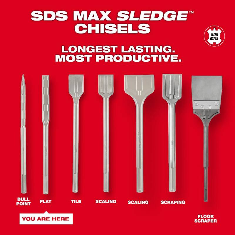 Cincel plano Milwaukee de 1 pulgada x 16 pulgadas SDS-MAX SLEDGE - 48-62-4252