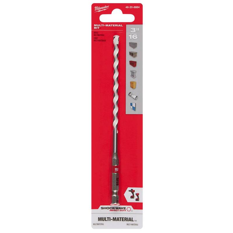 Milwaukee Broca de carburo para múltiples materiales SHOCKWAVE de 3/16 pulg. x 4 pulg. x 6 pulg. - 48-20-8884