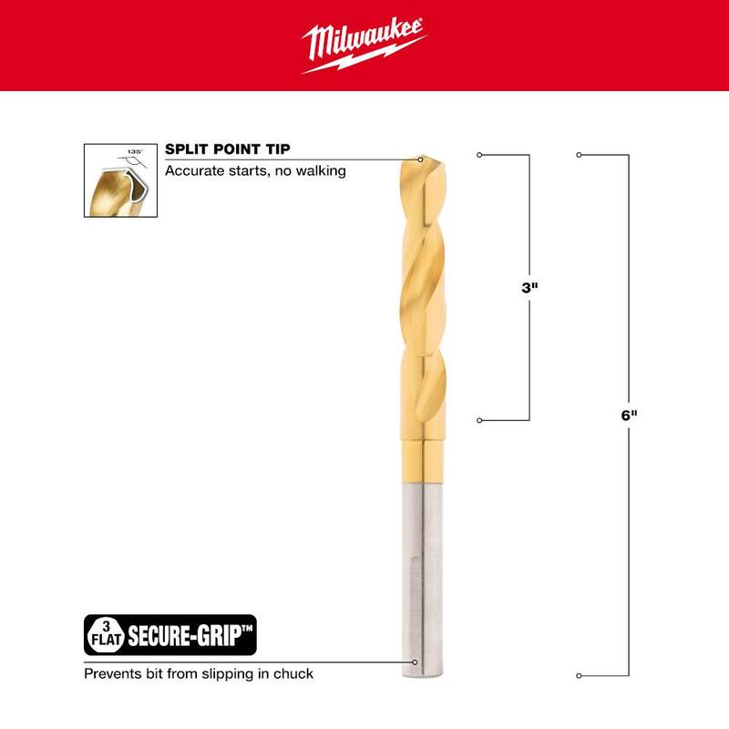 Broca de titanio plateado y Deming de 9/16 pulgadas de Milwaukee - 48-89-4634