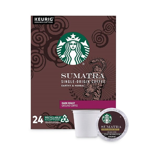 Starbucks Coffee, Sumatra, K-Cup, Coffee, 4.5 lbs, 96 PK - 12434953