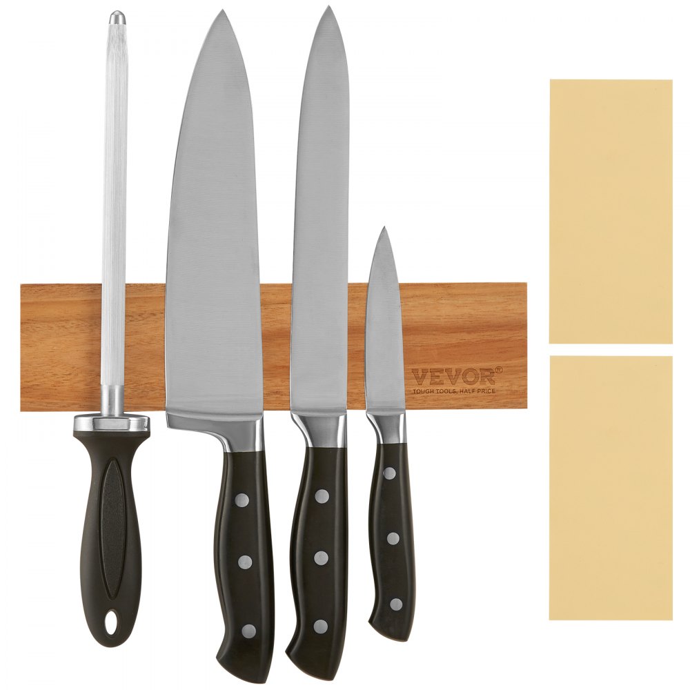 VEVOR Magnetic Knife Holder with Enhanced Strong Magnet, 10" No Drilling Knife Strips Organizer for Wall, Multifunctional Storage Acacia Wood Knives Rack, Knife Bar for Kitchen Knives, Utensils, Tools - BGCXDJJ10YC0O2G0NV0