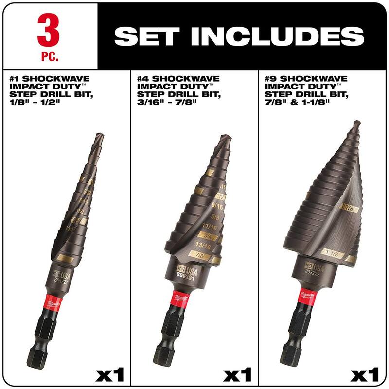 Juego de Brocas Escalonadas de Titanio Milwaukee SHOCKWAVE Impact Duty (3 piezas) - 48-89-9257