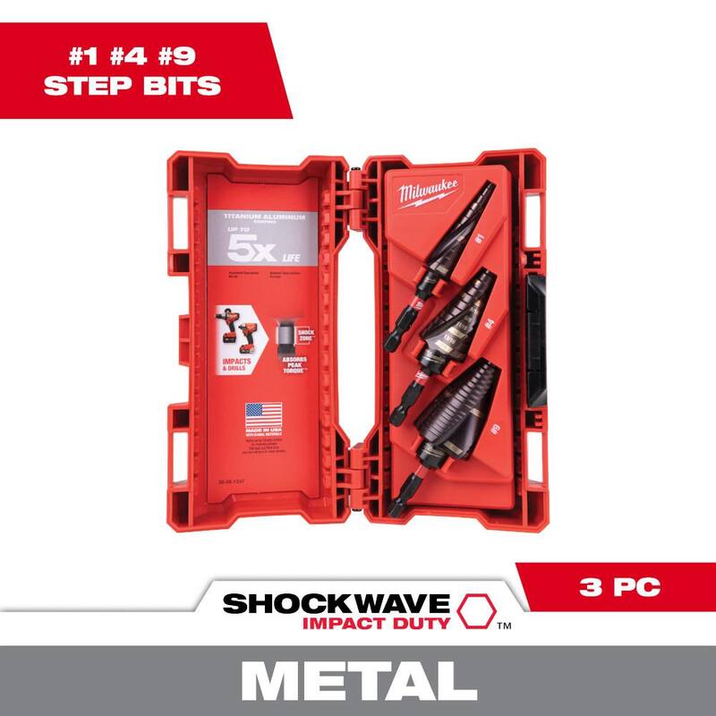 Juego de Brocas Escalonadas de Titanio Milwaukee SHOCKWAVE Impact Duty (3 piezas) - 48-89-9257