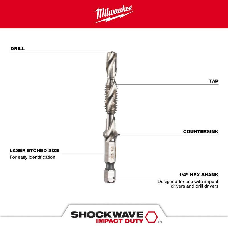 Juego de brocas y machuelos de acero SAE Milwaukee SHOCKWAVE (5 piezas) - 48-89-4874