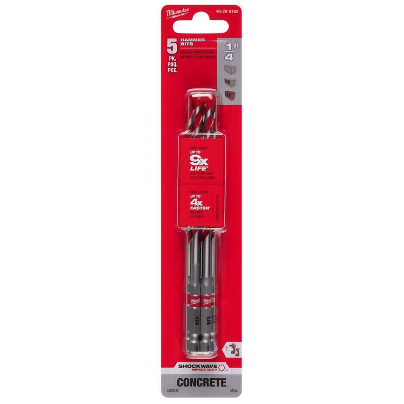 Brocas de taladro de martillo de carburo SHOCKWAVE de 1/4 de pulgada de Milwaukee (paquete de 5) - 48-20-9162