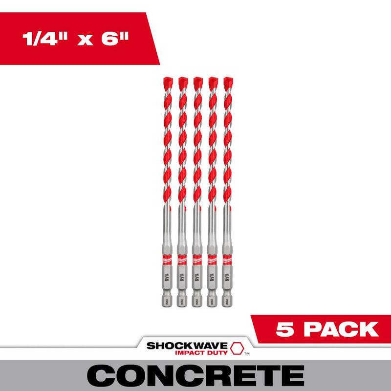 Brocas de taladro de martillo de carburo SHOCKWAVE de 1/4 de pulgada de Milwaukee (paquete de 5) - 48-20-9162