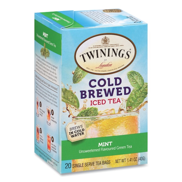 Twinings Cold Brew Iced Tea Bags, Mint, 0.07 oz Tea Bag, PK20, 20PK - TNA51335