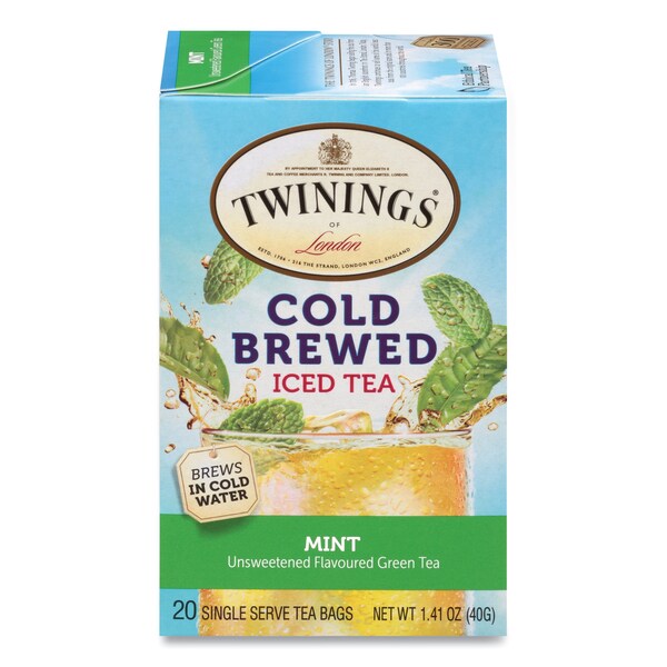 Twinings Cold Brew Iced Tea Bags, Mint, 0.07 oz Tea Bag, PK20, 20PK - TNA51335