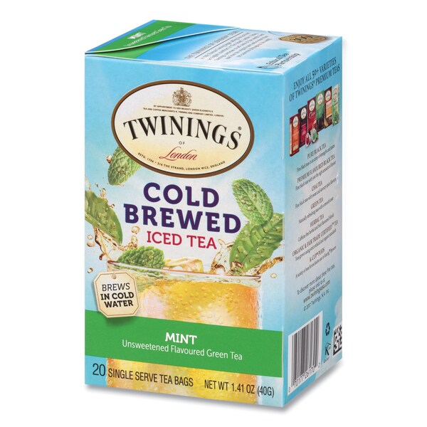 Twinings Cold Brew Iced Tea Bags, Mint, 0.07 oz Tea Bag, PK20, 20PK - TNA51335