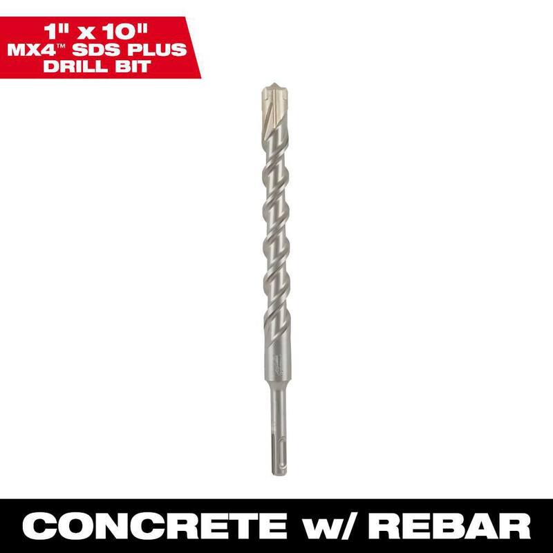 Broca de carburo Milwaukee de 1 pulgada x 10 pulgadas con 4 cortadores SDS-PLUS - 48-20-8340