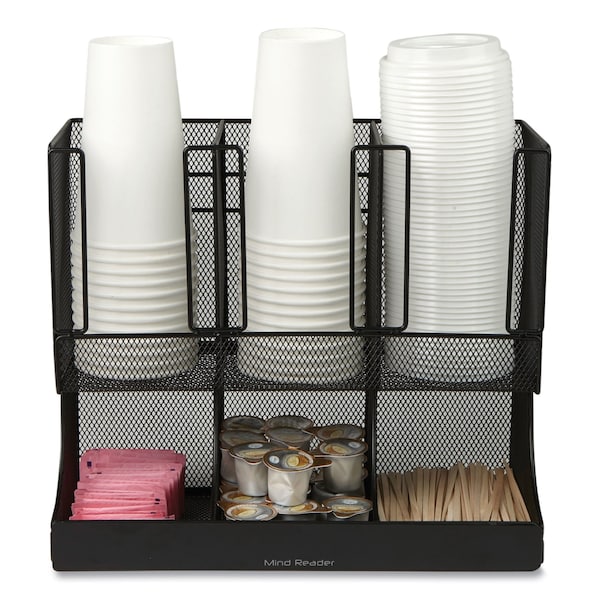 Mind Reader Network Collection 2-Tier 6-Compartment Coffee Cup and Condiment Countertop Organizer, Black - UPMESH-BLK