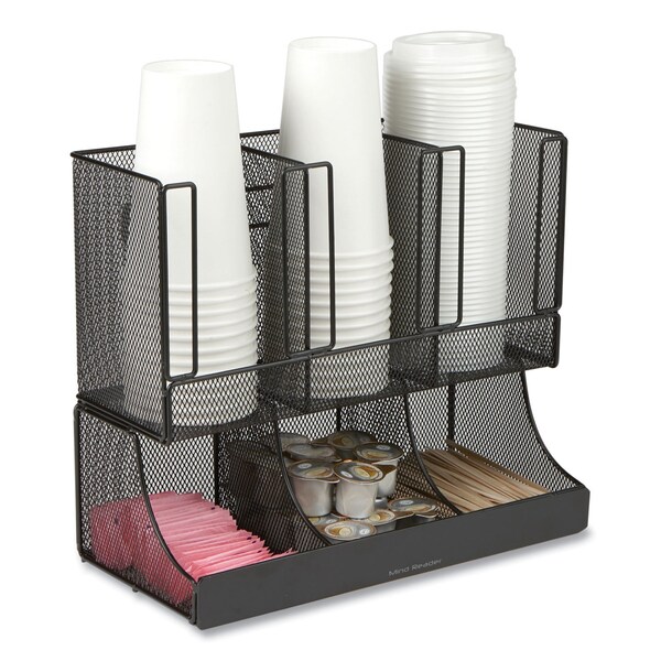 Mind Reader Network Collection 2-Tier 6-Compartment Coffee Cup and Condiment Countertop Organizer, Black - UPMESH-BLK