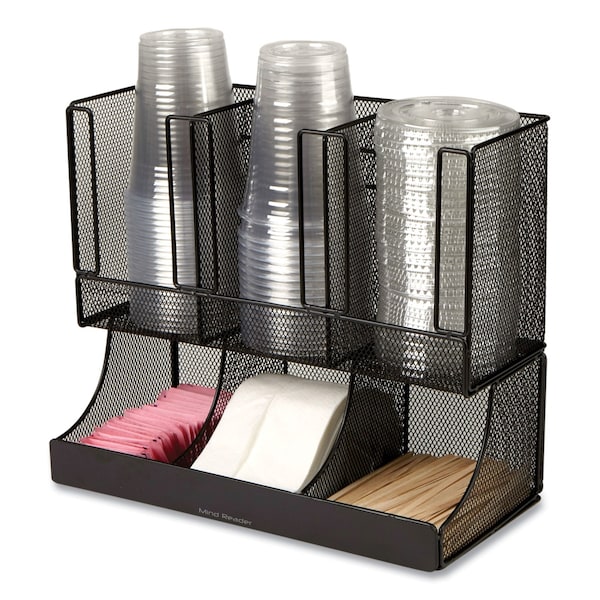 Mind Reader Network Collection 2-Tier 6-Compartment Coffee Cup and Condiment Countertop Organizer, Black - UPMESH-BLK