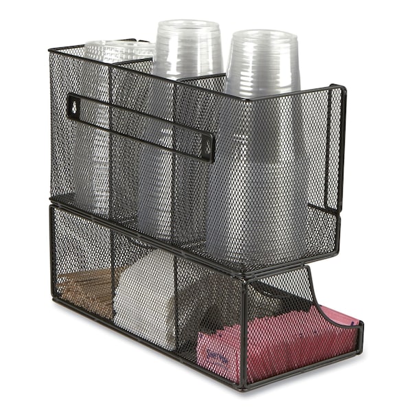 Mind Reader Network Collection 2-Tier 6-Compartment Coffee Cup and Condiment Countertop Organizer, Black - UPMESH-BLK