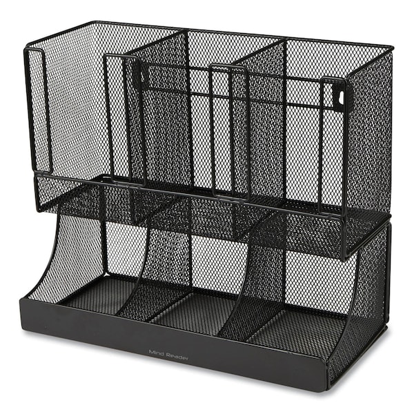 Mind Reader Network Collection 2-Tier 6-Compartment Coffee Cup and Condiment Countertop Organizer, Black - UPMESH-BLK